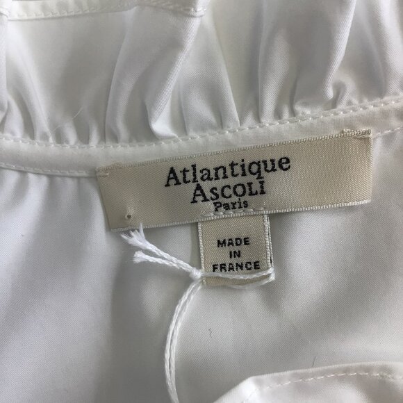 ATLANTIQUE ASCOLI WHITE RUFFLED SLEEVELESS COTTON BLOUSE - Picture 4 of 5